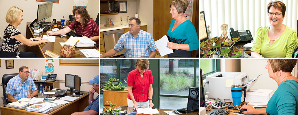 Reichley Insurance Agency staff photos collage inside the office